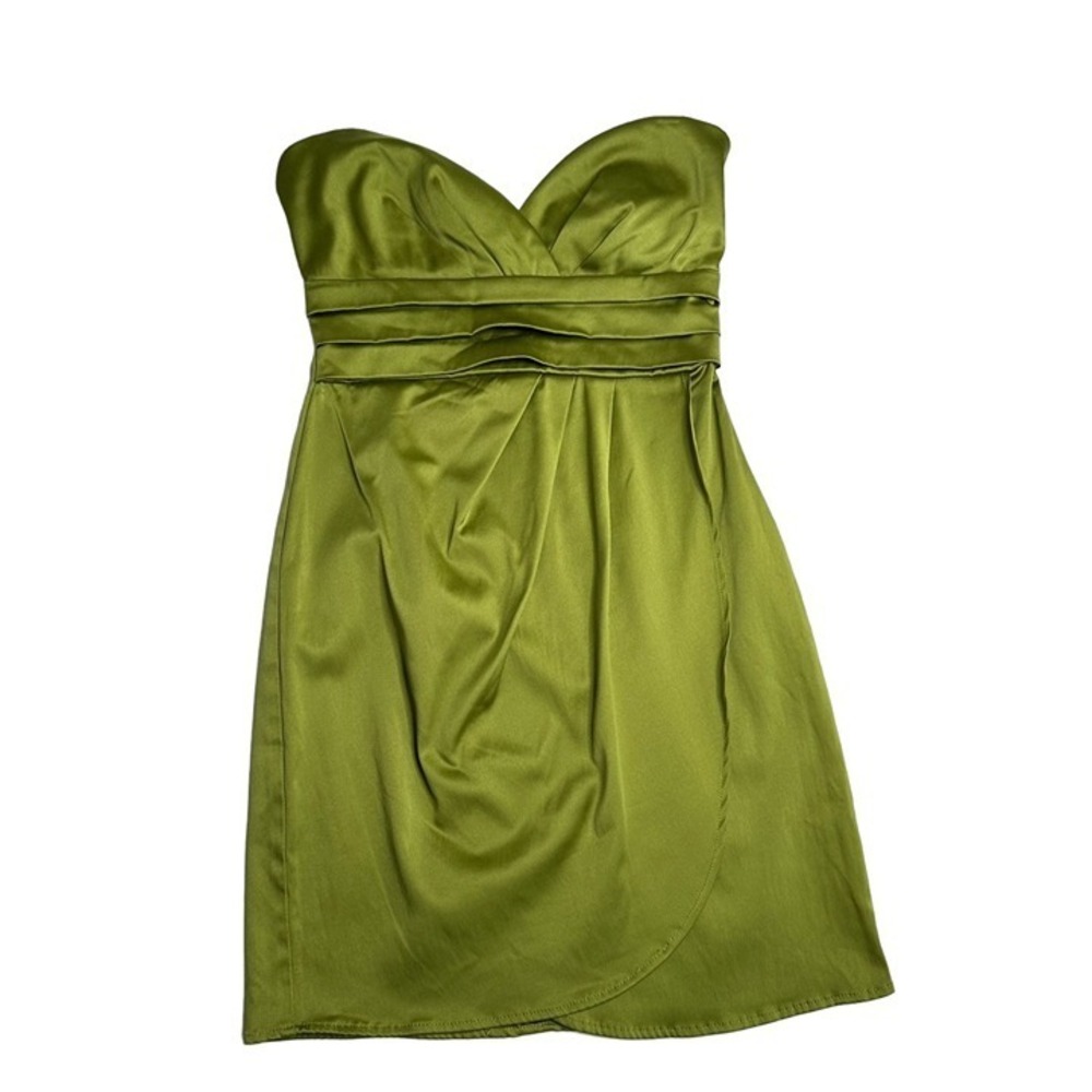 Wishes Wishes Wishes Olive Green Satin Strapless Sweetheart Cocktail Dress